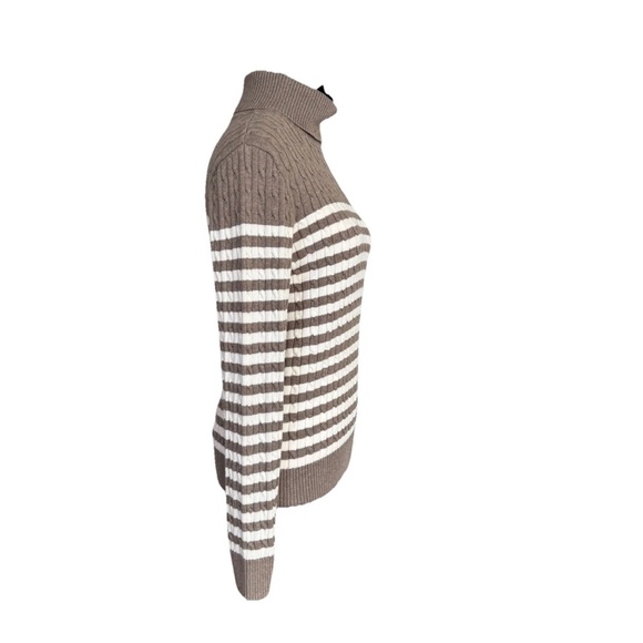Jeanne Pierre Sweater Women's M Striped Cable Knit Turtleneck Brown White Fall - Picture 4 of 6